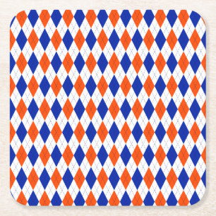Posavasos Cuadrado De Papel Argyle naranja y Diamante Azul
