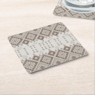 Posavasos Cuadrado De Papel Armonía del Desierto Marrón Geométrico Tribal Marr