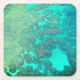 Posavasos Cuadrado De Papel Arrecife de coral agua de océano turquesa caribeño