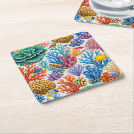 Posavasos Cuadrado De Papel Arrecife de coral colorido peces tropicales