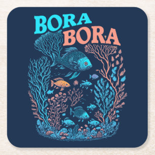 Posavasos Cuadrado De Papel Arrecife de coral de Bora Bora