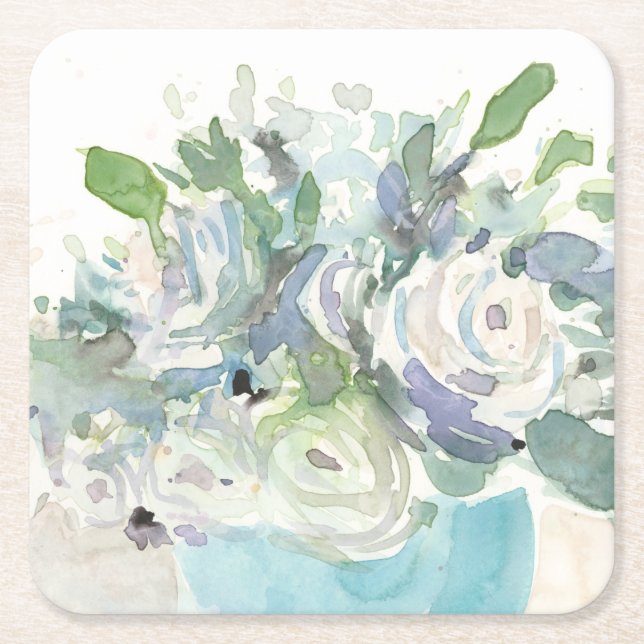 Posavasos Cuadrado De Papel Arreglo de primavera - Bouquet acuarela (Anverso)