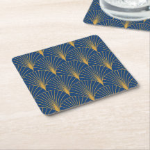 Art Deco Abanicos Geométricos Dorados sobre Azul M