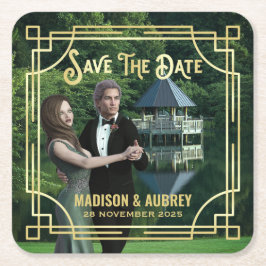 Posavasos Cuadrado De Papel Art Deco Añadir tu foto elegante oro Guardar la fe