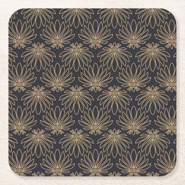 Posavasos Cuadrado De Papel Art Deco pattern with gold floral motifs  (Anverso)