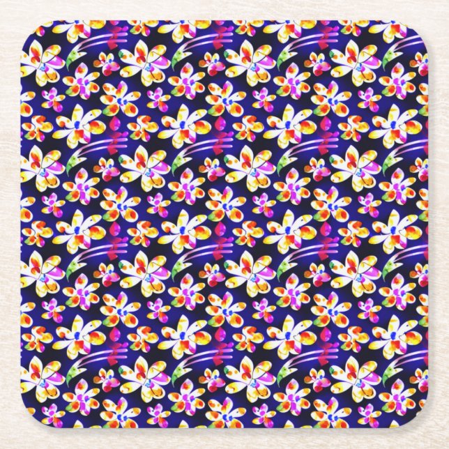 Posavasos Cuadrado De Papel Art Nouveau Floral Boho Watercolo (Anverso)