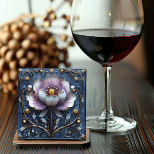 Posavasos Cuadrado De Papel Art Nouveau Hermoso Nenúfar Rosa