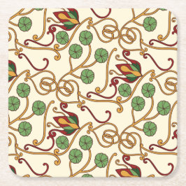 Posavasos Cuadrado De Papel Art Nouveau-inspired floral design