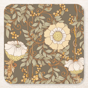 Posavasos Cuadrado De Papel Art Nouveau: Vintage floral decorativo.