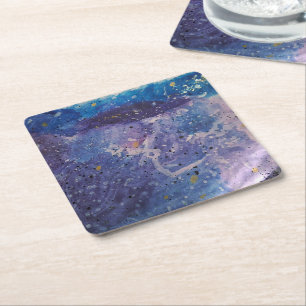 Posavasos Cuadrado De Papel Arte abstracto acuarela de galaxia cósmica