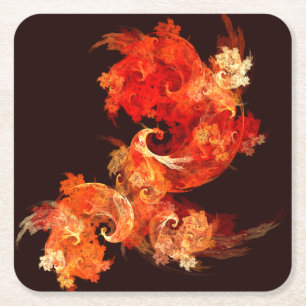 Posavasos Cuadrado De Papel Arte abstracto de aves de fuego bailando