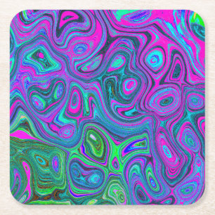 Posavasos Cuadrado De Papel Arte Abstracto Grueso Magenta y Verde Lima Marmori