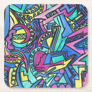Posavasos Cuadrado De Papel Arte abstracto pintado a mano Casa Mia