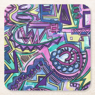 Posavasos Cuadrado De Papel Arte abstracto pintado a mano de libre albedrío