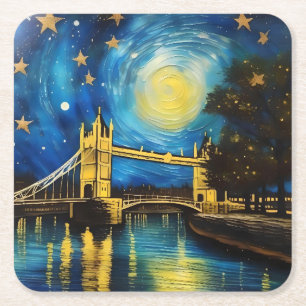Posavasos Cuadrado De Papel Arte acrílico puente de Londres,