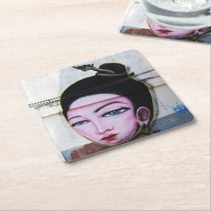 Posavasos Cuadrado De Papel Arte callejero de Lady Lao Graffiti