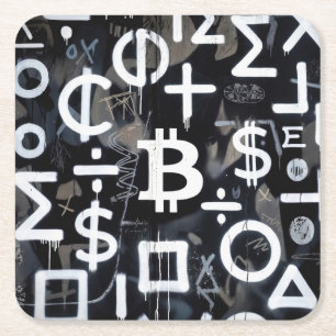 Posavasos Cuadrado De Papel Arte Callejero de Moneda Bitcoin (Pintura Negra No