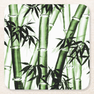 Posavasos Cuadrado De Papel Arte Chino Bamboo - uno - verde
