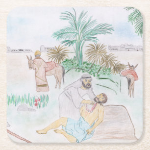 Posavasos Cuadrado De Papel Arte cristiano El buen samaritano