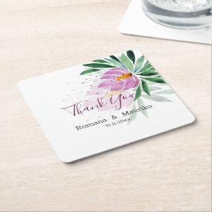 Posavasos Cuadrado De Papel Arte de Acuarela de Loto Violeta Romántico Elegant