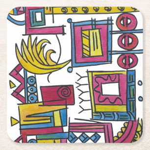 Posavasos Cuadrado De Papel Arte de Acuarela Moderna Ilusorio-Caprichosa