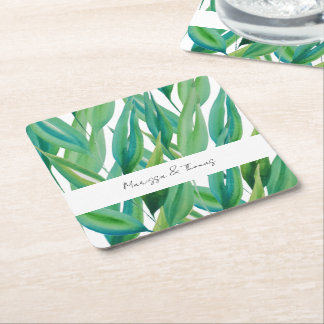 Posavasos Cuadrado De Papel Arte de acuarela verde azul oceánico chic