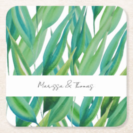 Posavasos Cuadrado De Papel Arte de acuarela verde azul oceánico chic