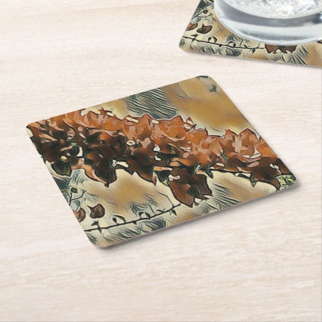 Posavasos Cuadrado De Papel Arte de árbol Rosa (En perspectiva)