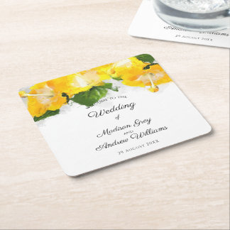 Posavasos Cuadrado De Papel Arte de boda de hermosa flor de hibisco amarillo