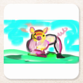 Posavasos Cuadrado De Papel Arte de cerdo lindo 