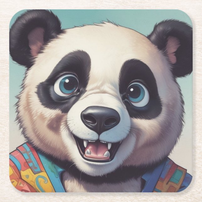Posavasos Cuadrado De Papel Arte de dibujo Personalizado Panda (Anverso)