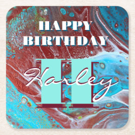 Posavasos Cuadrado De Papel Arte de flujo acrílico de cobre y Verde azulado