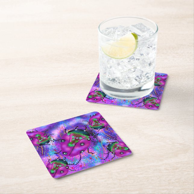 POSAVASOS CUADRADO DE PAPEL ARTE DE LADYBUG (In situ)