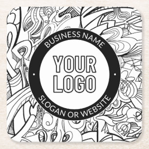 Posavasos Cuadrado De Papel Arte de línea moderna y su logotipo con texto edit