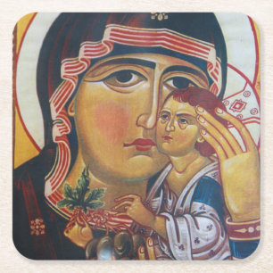 Posavasos Cuadrado De Papel Arte de María Madre y Jesús