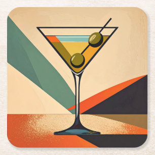Posavasos Cuadrado De Papel Arte de Martini con Bloques de Color Moderno de Mi