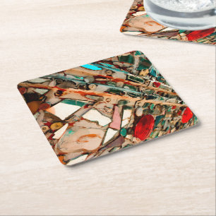 Posavasos Cuadrado De Papel Arte de mosaico colorido