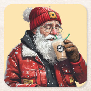 Posavasos Cuadrado De Papel Arte de Navidades de café helado de Guay Santa