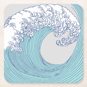 Posavasos Cuadrado De Papel Arte de olas de surf Ukiyo-e japonés vintage Costa