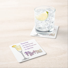 Posavasos Cuadrado De Papel Arte de Receta de Cóctel Flirtini de Piña Mimosa