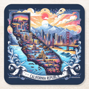Posavasos Cuadrado De Papel Arte de vectores de mapas de California