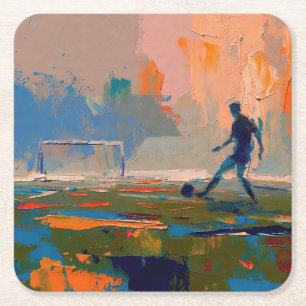 Posavasos Cuadrado De Papel "Arte del Fútbol" (Estilo 1) Pintura al óleo 