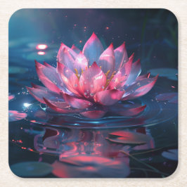 Posavasos Cuadrado De Papel Arte digital de flores de Lotus