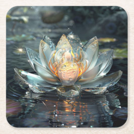 Posavasos Cuadrado De Papel Arte digital de flores de Lotus blanco