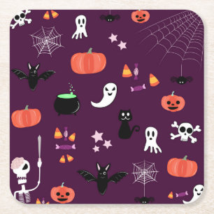 Posavasos Cuadrado De Papel Arte espeluznante y lindo de Halloween