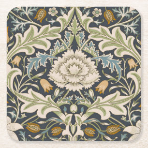 Posavasos Cuadrado De Papel Arte floral azul marino de William Morris Severn