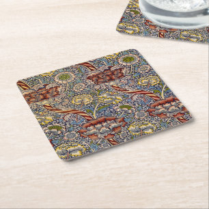 Posavasos Cuadrado De Papel Arte floral azul marino de William Morris Wandle