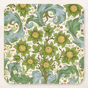 Posavasos Cuadrado De Papel Arte floral verde del huerto de William Morris