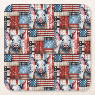 Posavasos Cuadrado De Papel Arte folclórico de la Granja Porcina Americana