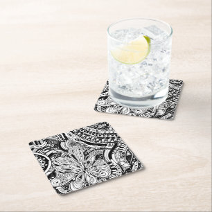 Posavasos Cuadrado De Papel Arte Geométrico Negro Y Blanco 15